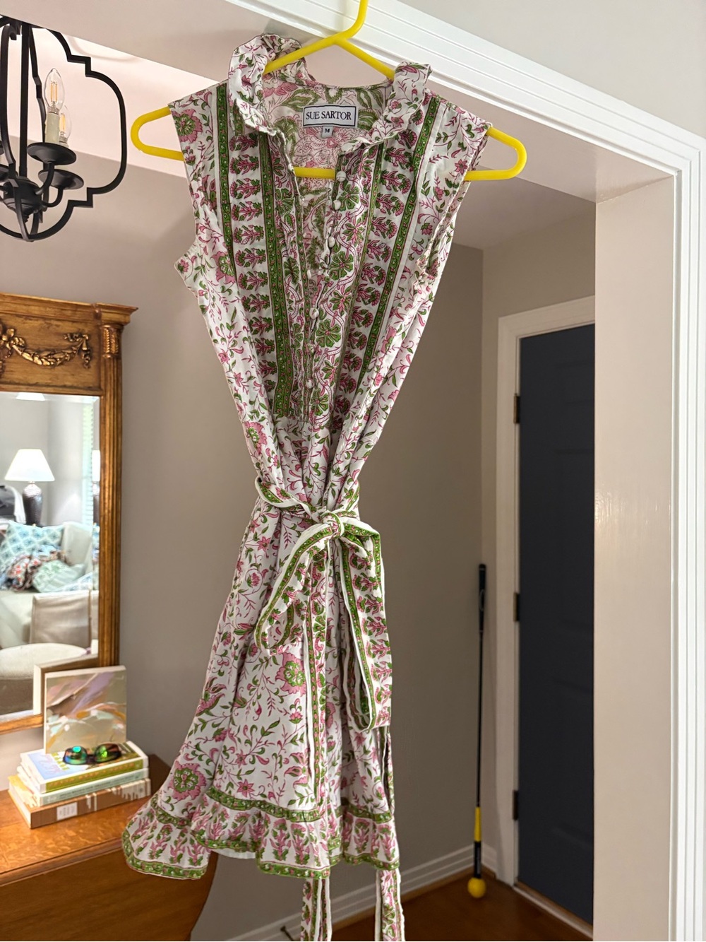 Sue sartor Sleeveless Floral Tie-Waist Midi Dress by SUE SARTOR - Pink & Green